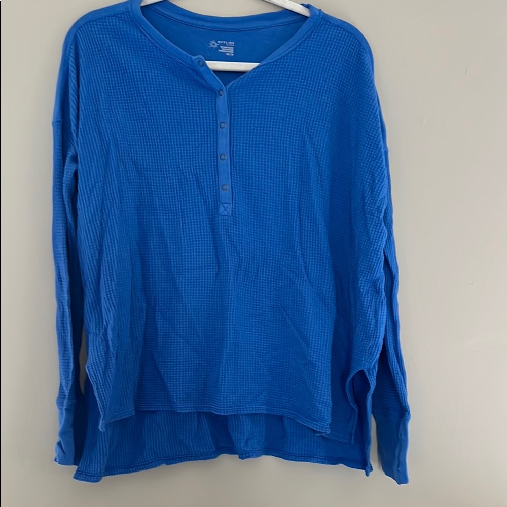 aerie Long Sleeve Henley Top in Bright Blue